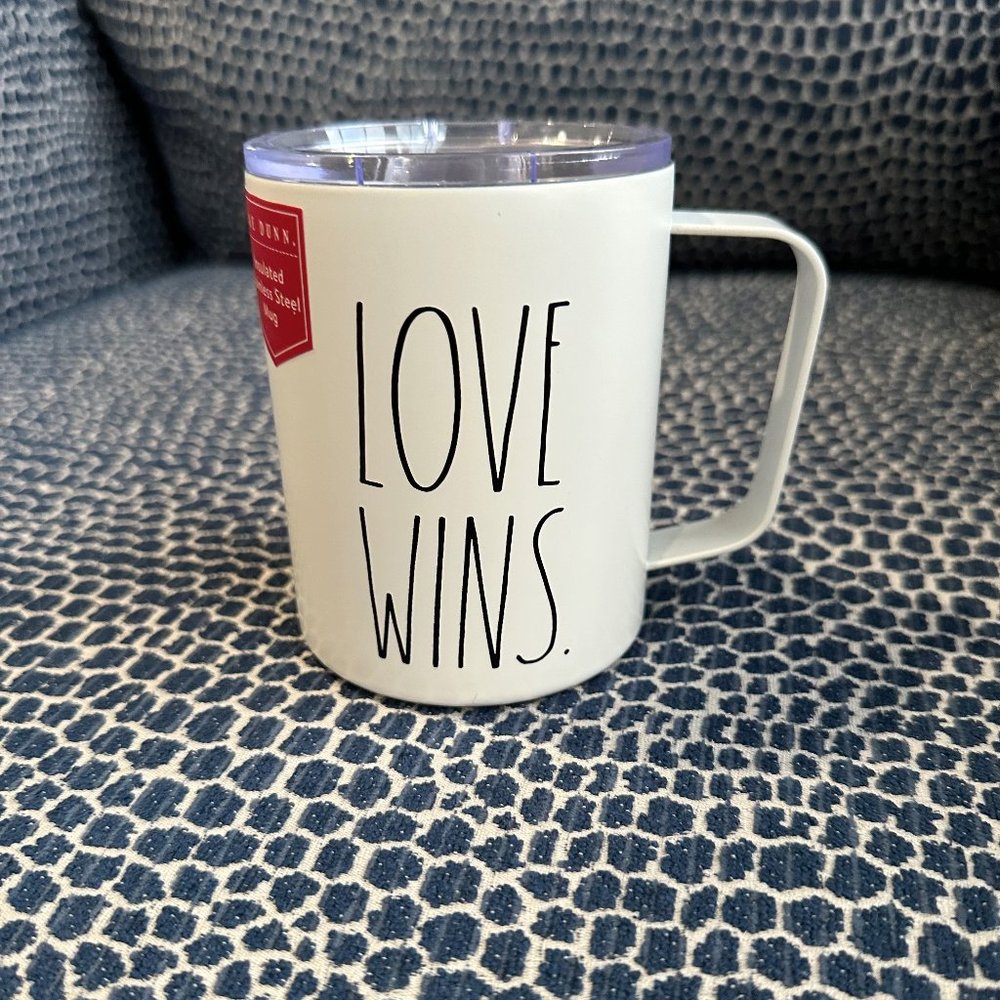 Rae Dunn LOVE WINS Insulated Stainless Steel Travel Mug with Lid